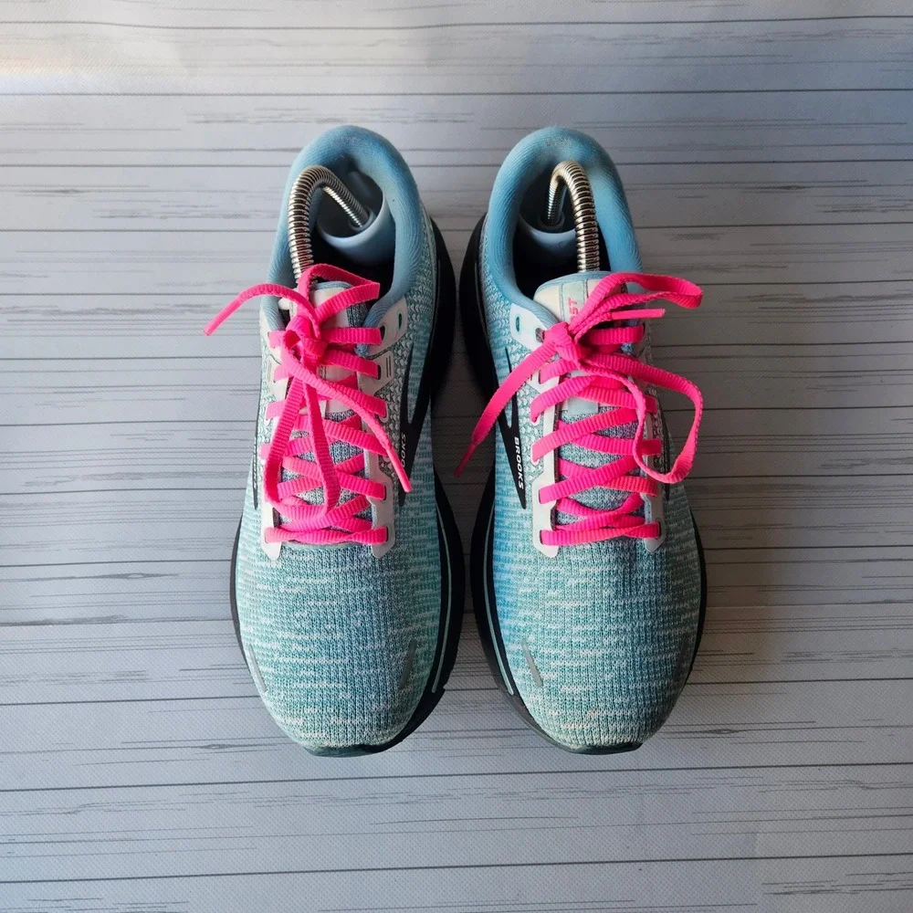 Brooks Ghost 14 Running Shoes Womens 9 Blue Pink Athletic Sneakers 1203561B141